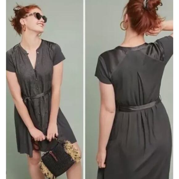 Tiny By Anthropologie Stone‎ Harbor Grey Eyelet Belted Shirt Dress Size S Grey - Picture 1 of 9